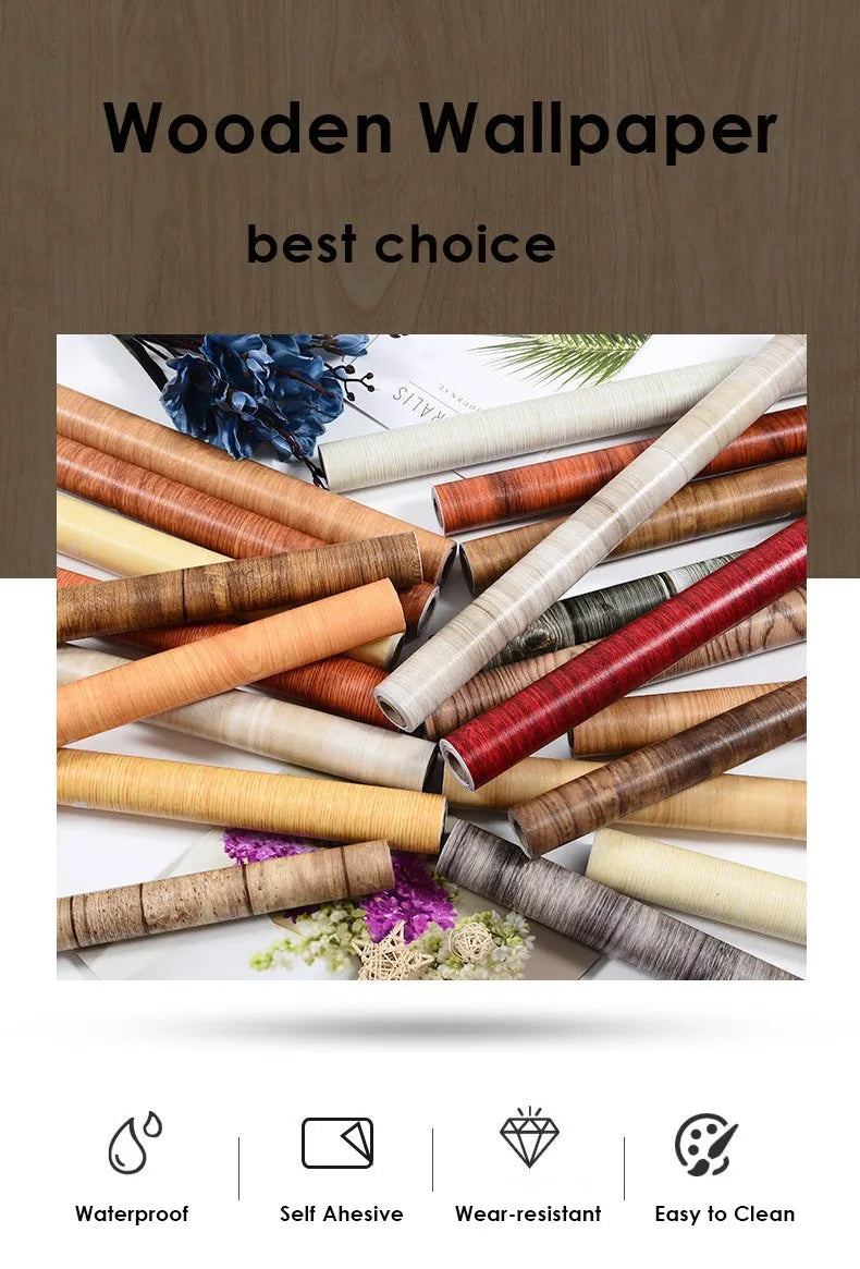 Giấy Dán Tường Vân Gỗ Chống Nước Tự Dính PVC