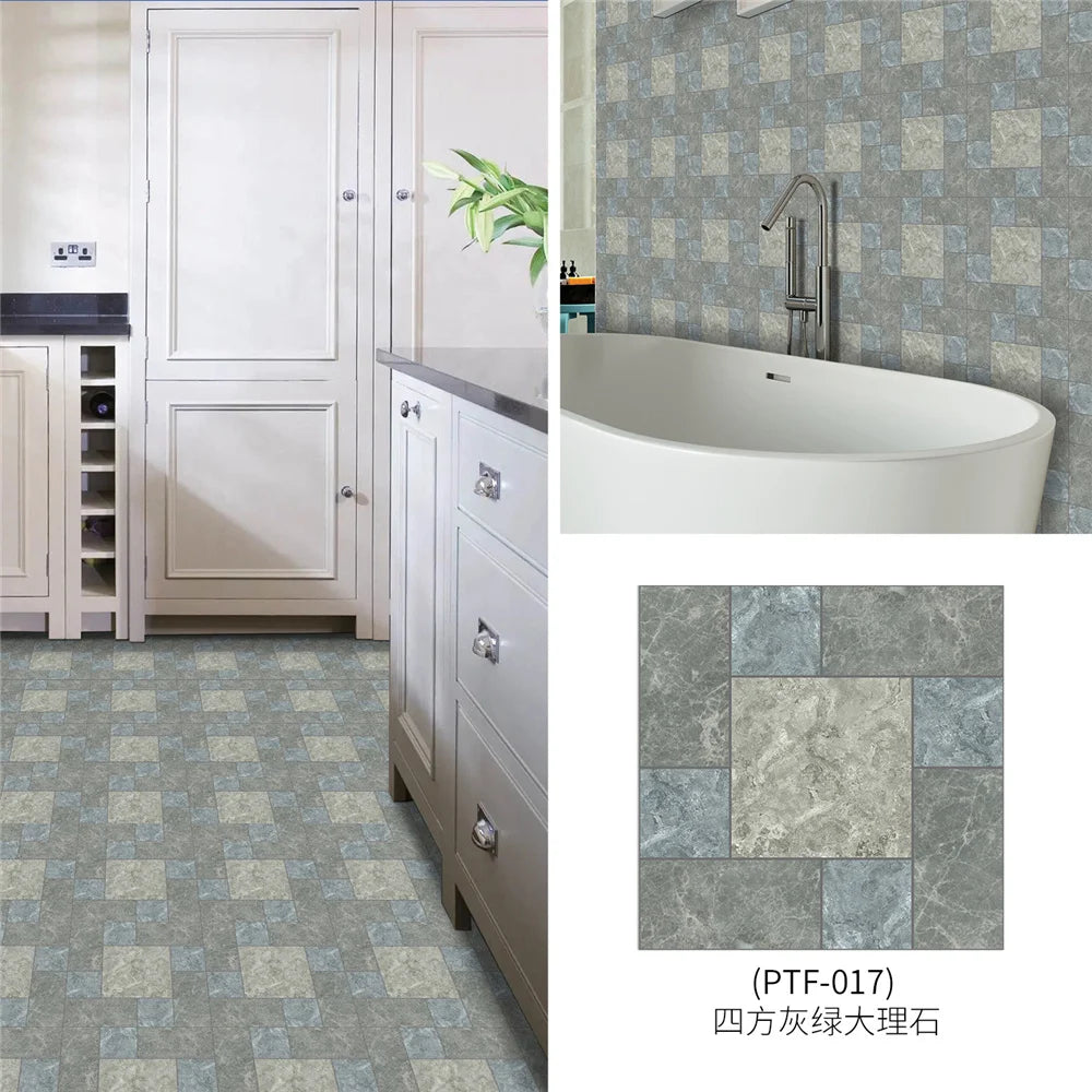 Black And White Mosaic Tiles Marble Texture Floor Sticker Kitchen Floor Renovation Decorative Stickers Self-adhesive Wallpaper