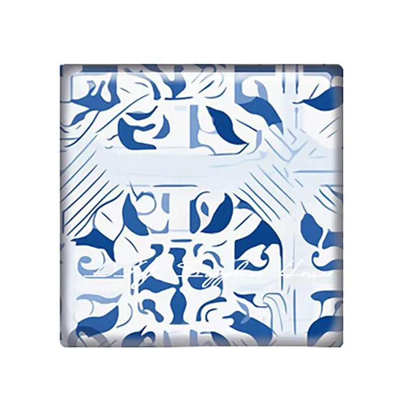 Mặt Kính Vuông Hoa Văn Xanh Cho Trang Sức Handmade