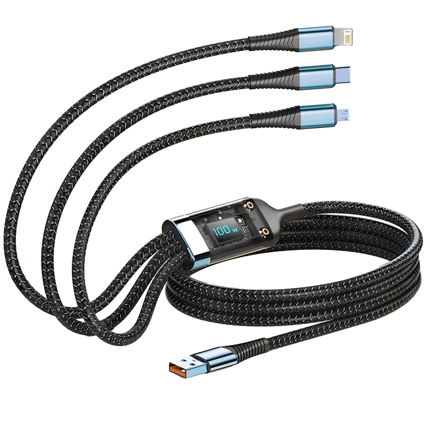 Cáp Sạc Nhanh 100W 3in1 Đa Năng Bọc Dù USB Type-C - Daisan Mart