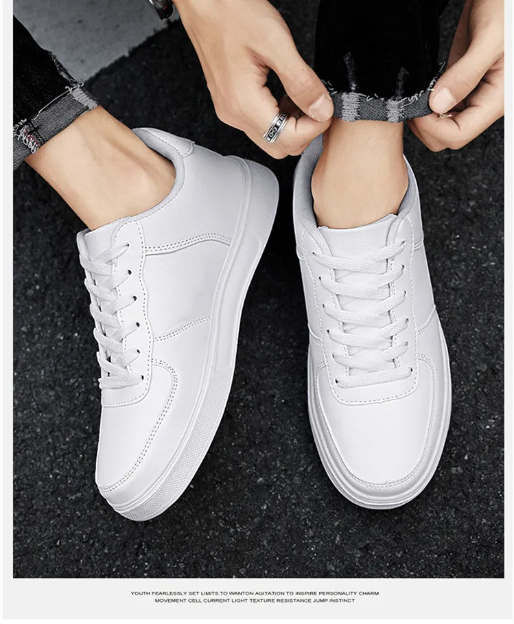 Classic White Sneakers for Men and Women, Comfortable Leather, Large Size