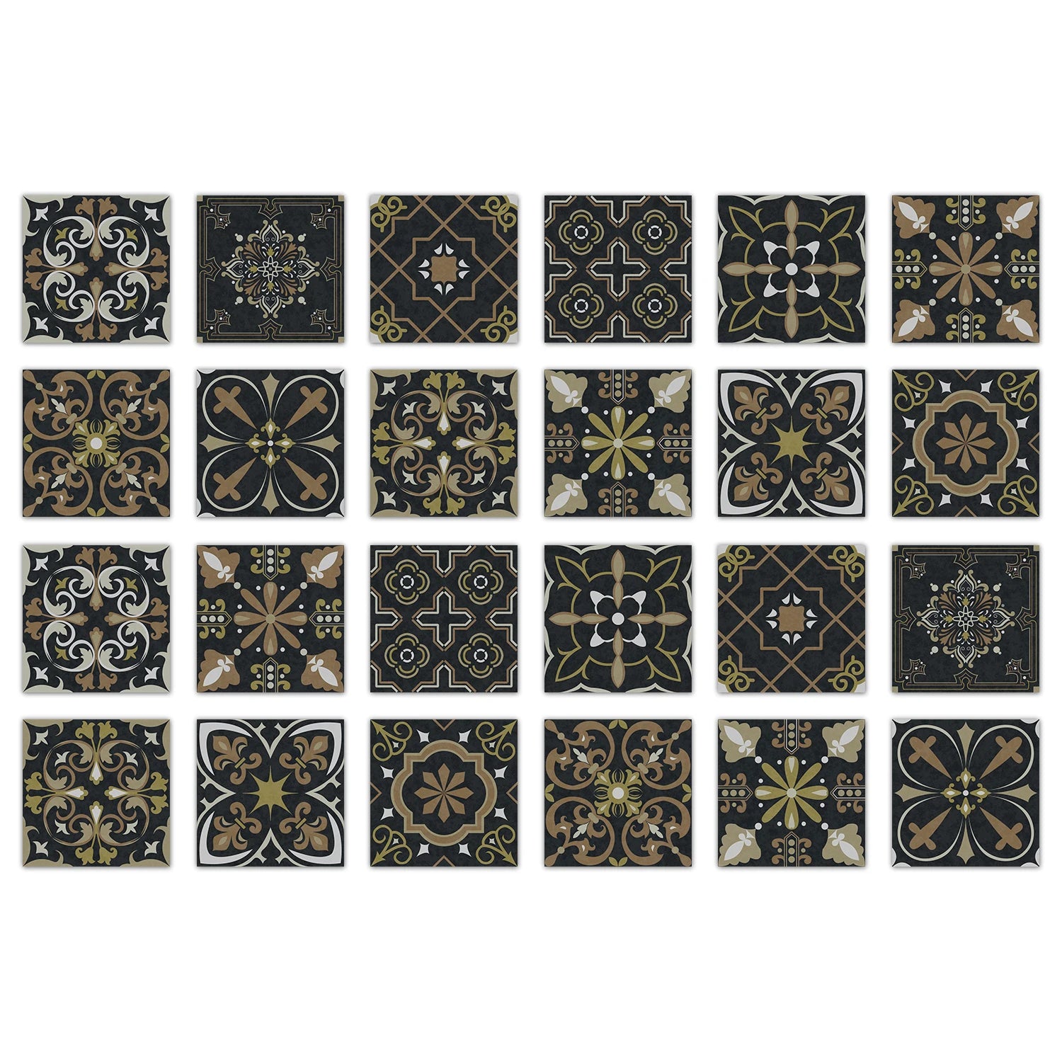 24pcs Of Exquisite Colorful Tile Stickers European Style Wall Stickers Pvc Waterproof Bathroom Kitchen Self-Adhesive Wallpaper