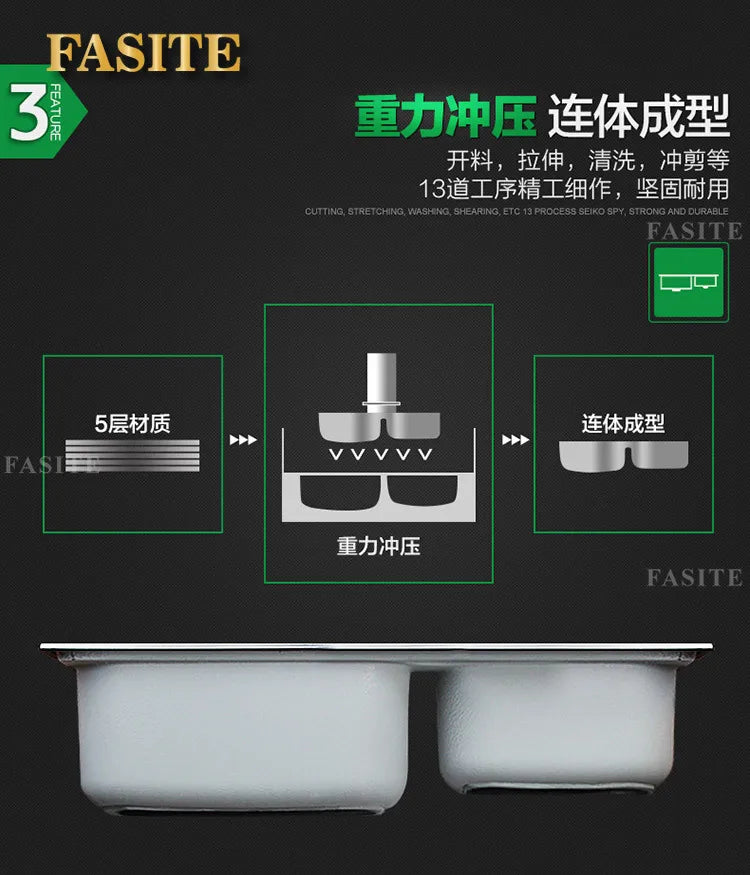 304 stainless steel double sink, kitchen vegetable basin thickened double sink stainless steel dish basin to wash vegetables - Daisan Mart