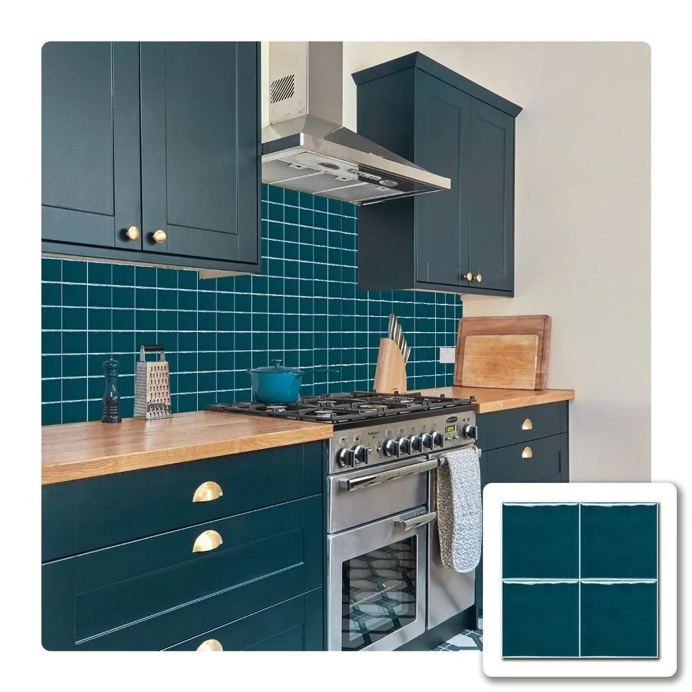 10Pcs European Square Kitchen Wallpaper Solid Color Self-adhesive Wall Stickers Oil-proof Waterproof Thickened Tile Stickers