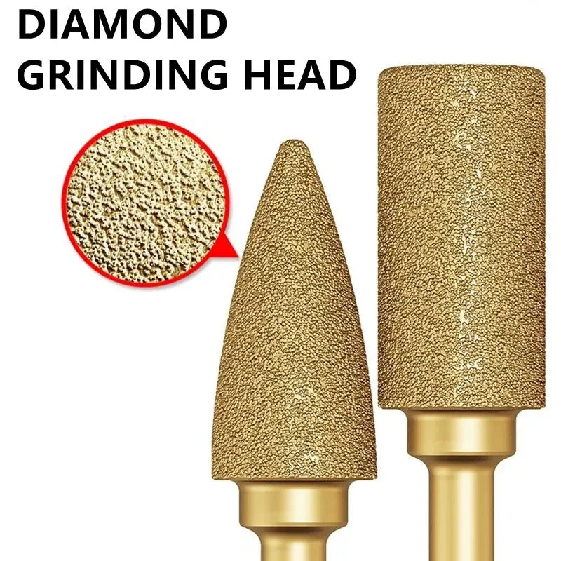 1pc 6mm Round Shank Vacuum Brazed diamond Burr grinding head Rotary File For Stone Gray Cast Iron Ductile Iron Steel Engraving