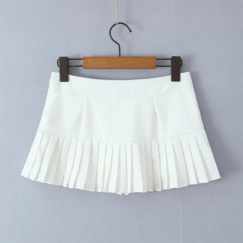 YENKYE Y2K Cool Girl Sexy Low Waist Pleated Mini Skirt Women Side Zipper Black White Gray Summer Skirts - Daisan Mart