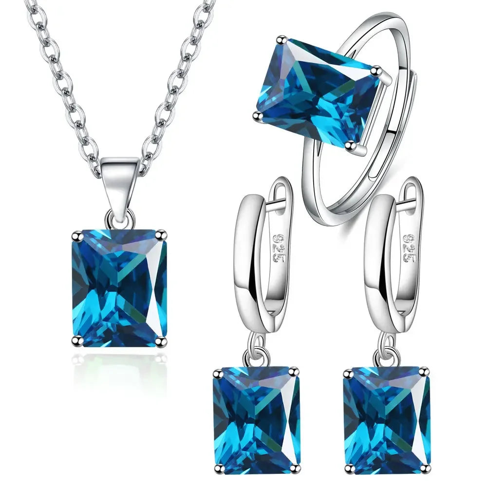 925 Silver Jewelry Set Elegant Rectangle Zircon