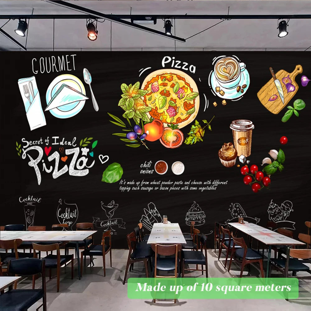 Custom Size Mural Wallpaper 3D Grilled Steak Pizza Shop Donuts Wall Painting Restaurant Cafe Modern Kitchen Spices Wall Papers