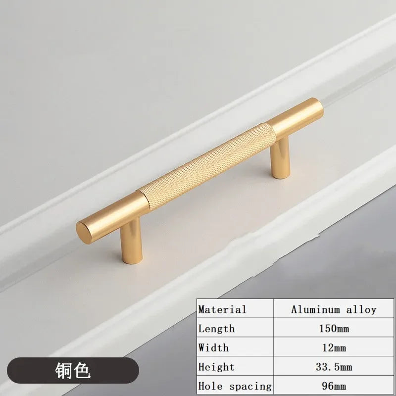 Long Knurled Handle Kitchen Cabinet Door Handles Drawer Pulls Aluminum Alloy T Bar Bedroom Knobs Wardrobe Furniture Hardware