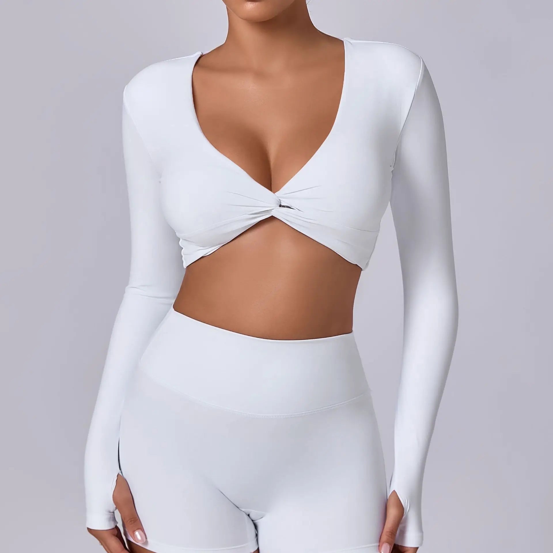 Crop Top Tập Nữ Dài Tay Lỗ Ngón Thể Thao Năng Động - Daisan Mart