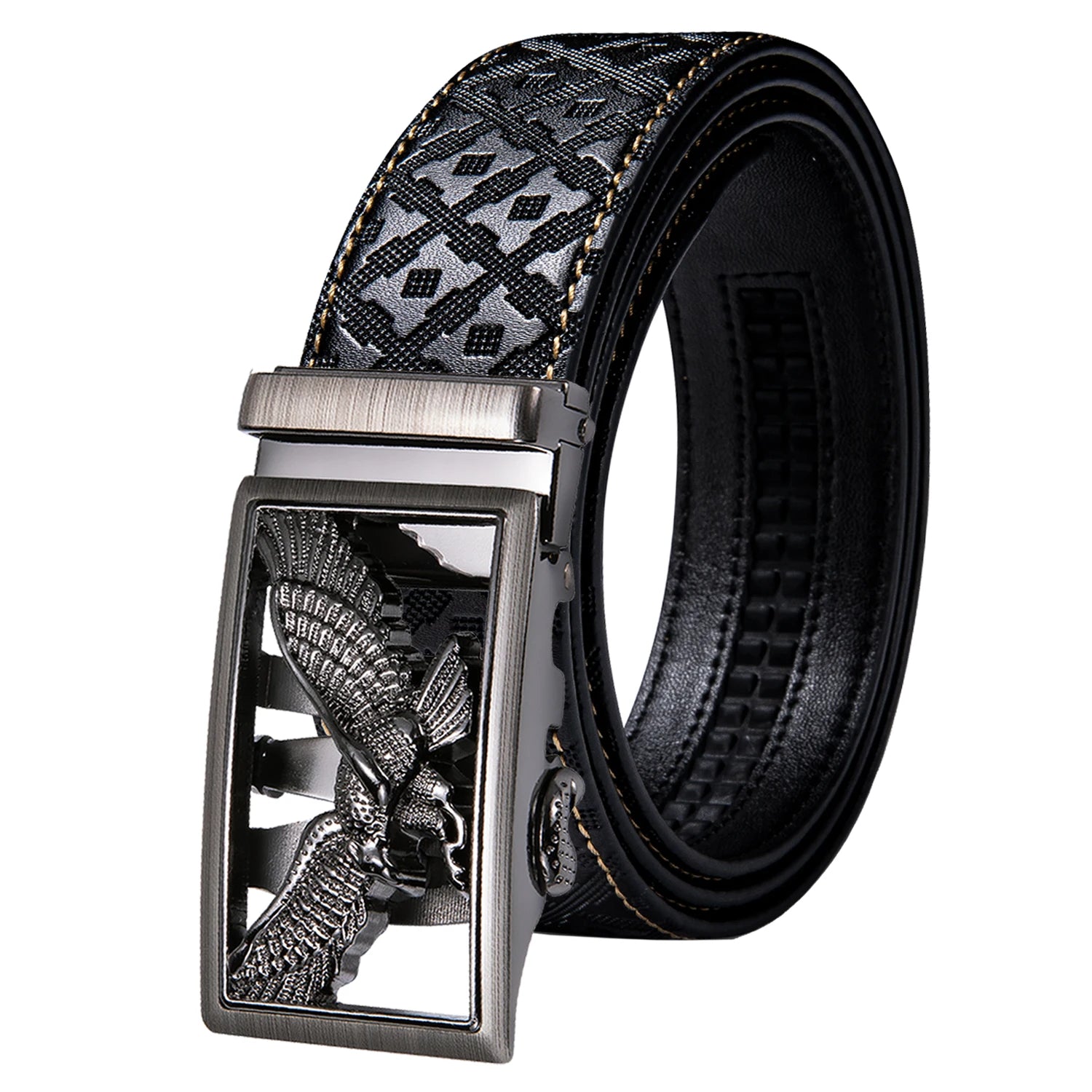 High quality black cowhide men's belt with automatic buckle 130cm