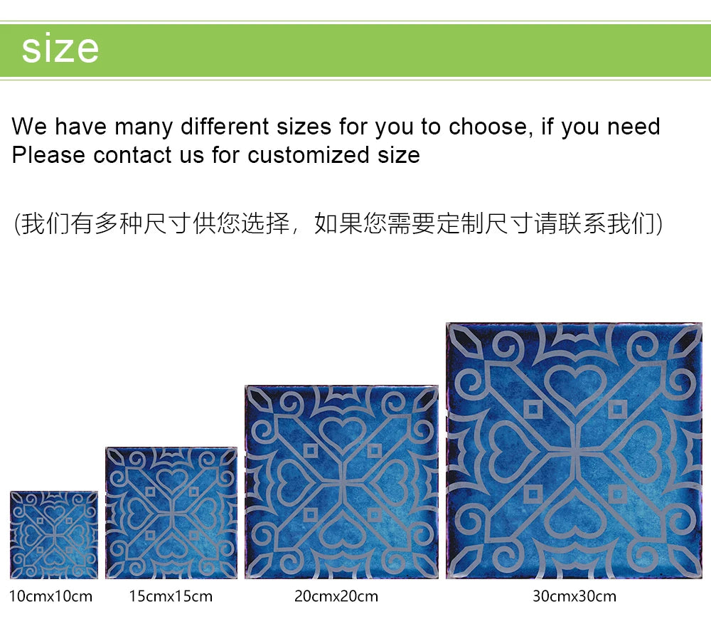 10pcs/set Dream Blue Tile Sticker Kitchen Backsplash Oil-proof Bathroom Waterproof Home Decor Wall Decals Peel &amp; Stick Art Mural