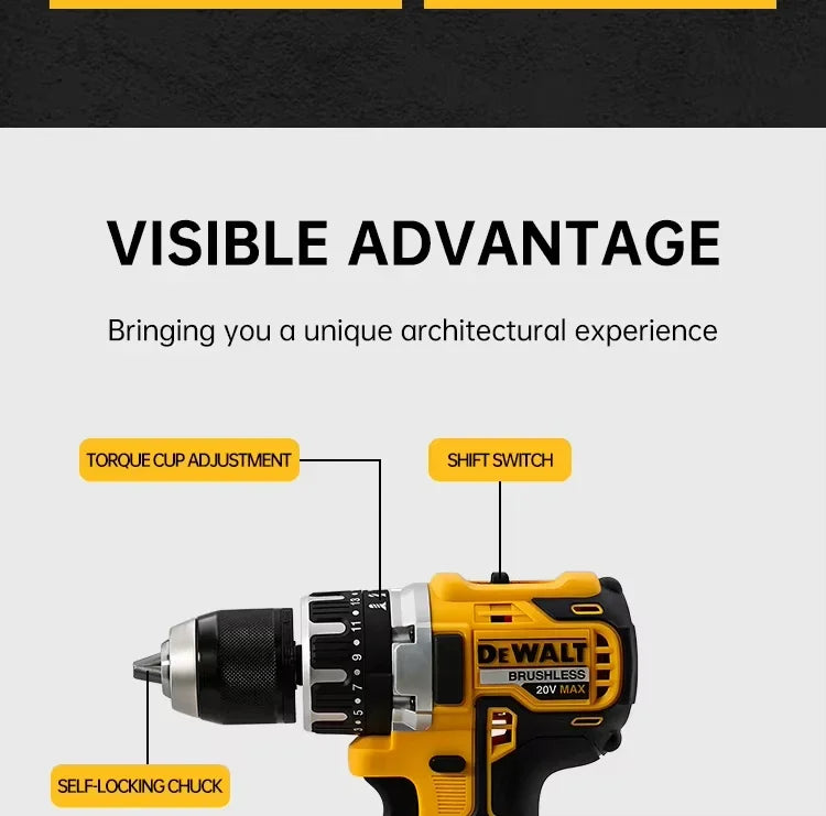 2025 Dewalt 2000RPM Cordless Electric Drill Brushless Driver Adjustable Speed ​​Impact Hand Drill Rechargeable Power Tools DCD796