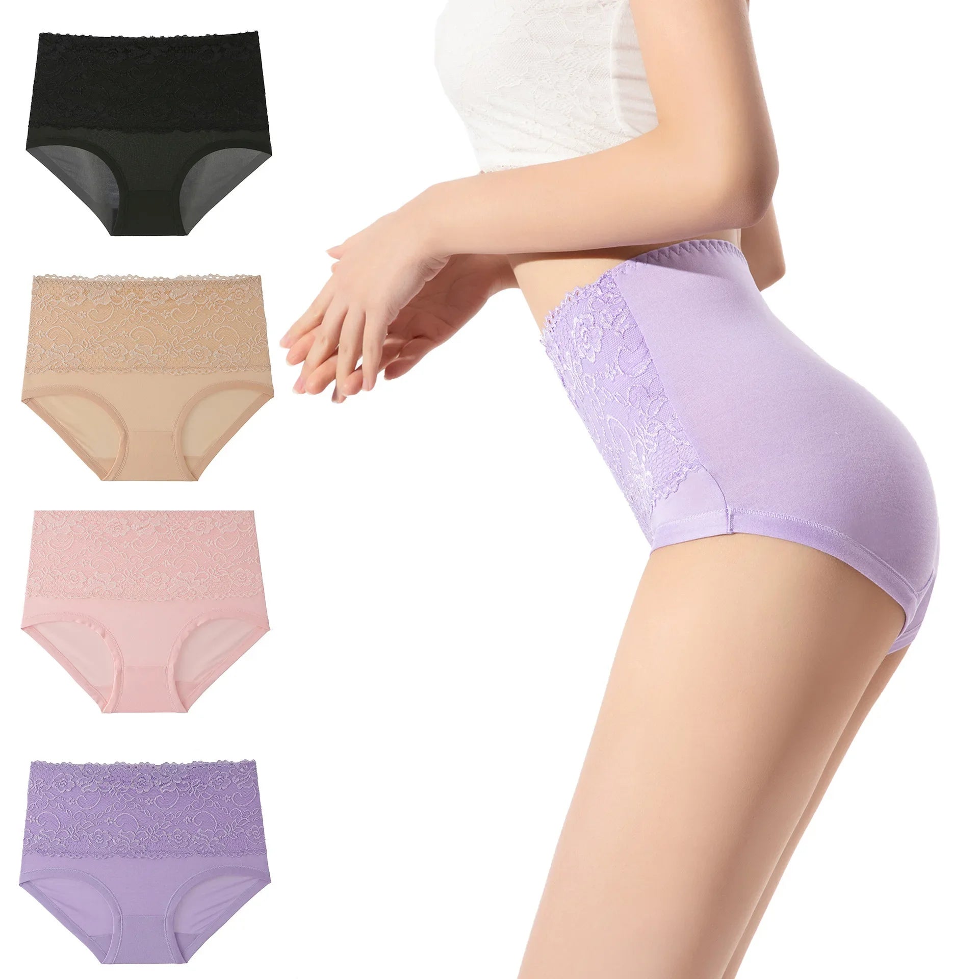 Women's High Waist Loose Fit Breathable Milk Lace Underwear