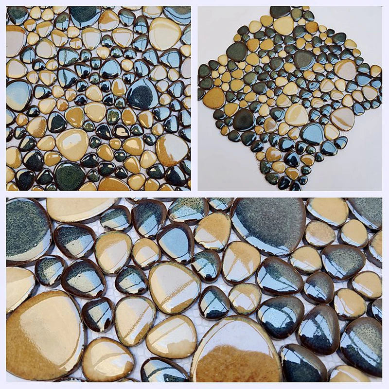 30x30cm Ceramic Pebble Mosaic Tiles Spa Pools Fish Ponds Bathrooms Anti-skid Wear-Resistant Floor Wall Decor Easy Cut Mesh Base