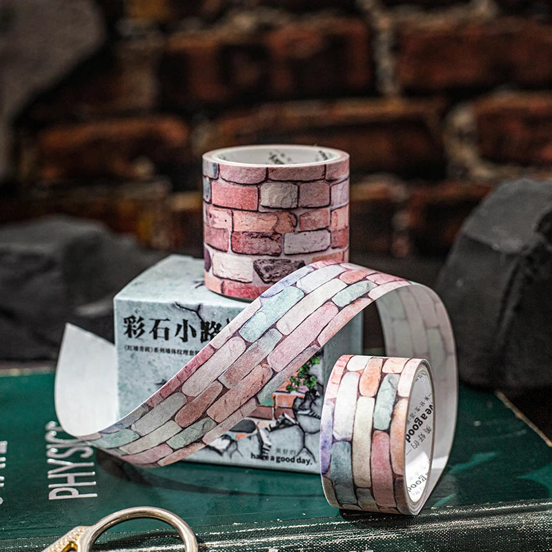 2roll/bag Wall Tile Texture Washi Tape Box House Garden Landscaping Tape Stationery DIY Ledger Phone Case Notebook Decoration