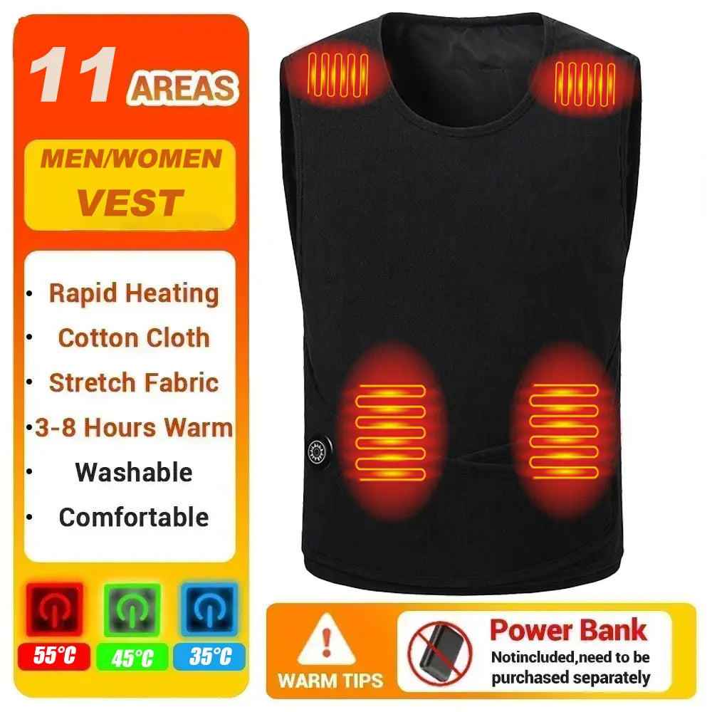 Áo Ghi Lê Sưởi Ấm 11 Vùng, Sạc USB Cho Nam Nữ