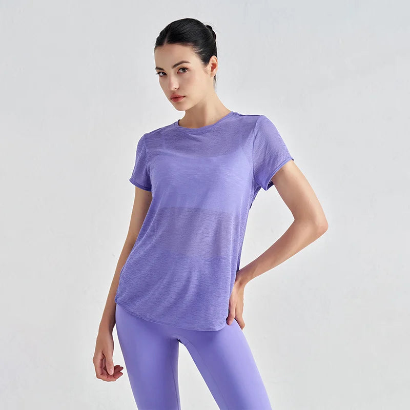 Áo Tập Gym Nữ Nylon Thoáng Mát Lưng Rỗng Ngắn Tay - Daisan Mart
