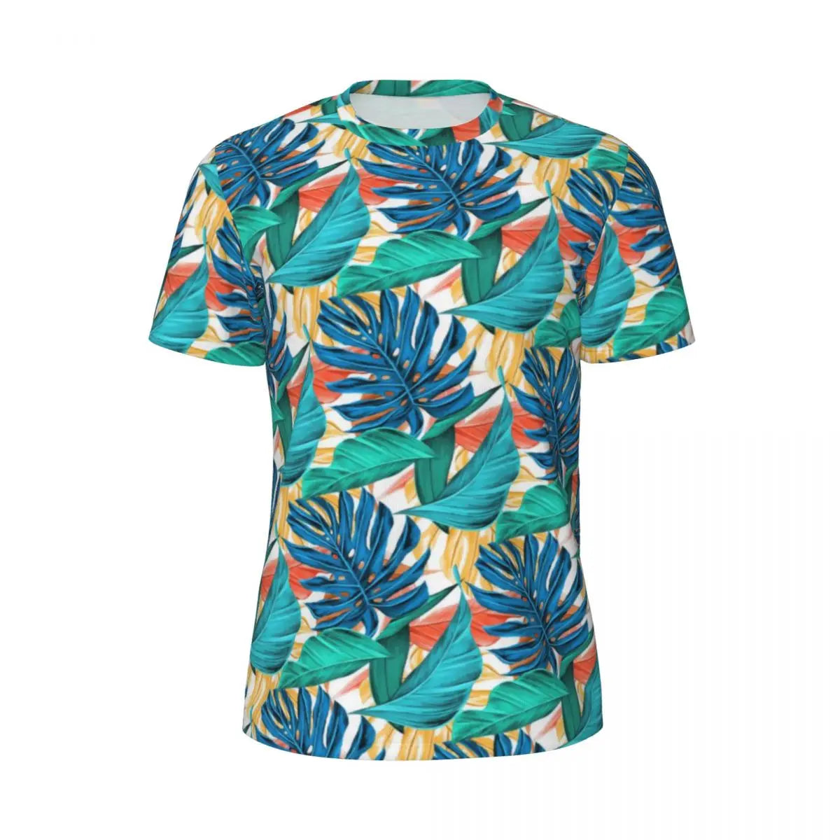 Men's Tropical Leaf Pattern T-Shirt with Unique Colors