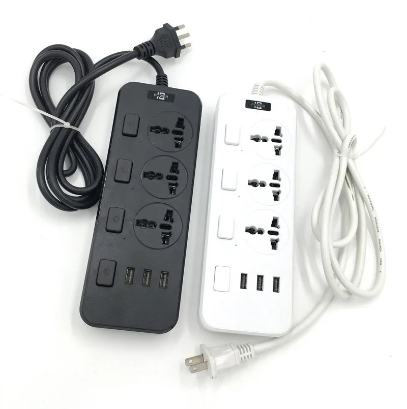 US UK EU Multi-function Power Plug-in Board 2m Extension Cable with USB Power Strip Household High-power Multi-plug Socket