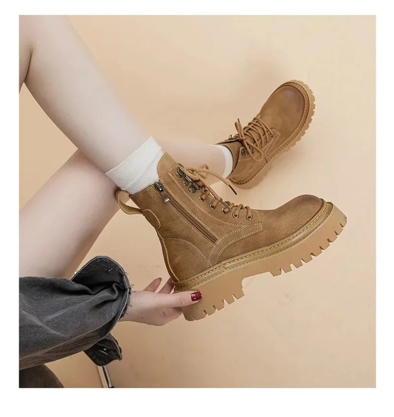 Women's Retro Genuine Leather Shoes - Stylish Rivet Short Boots