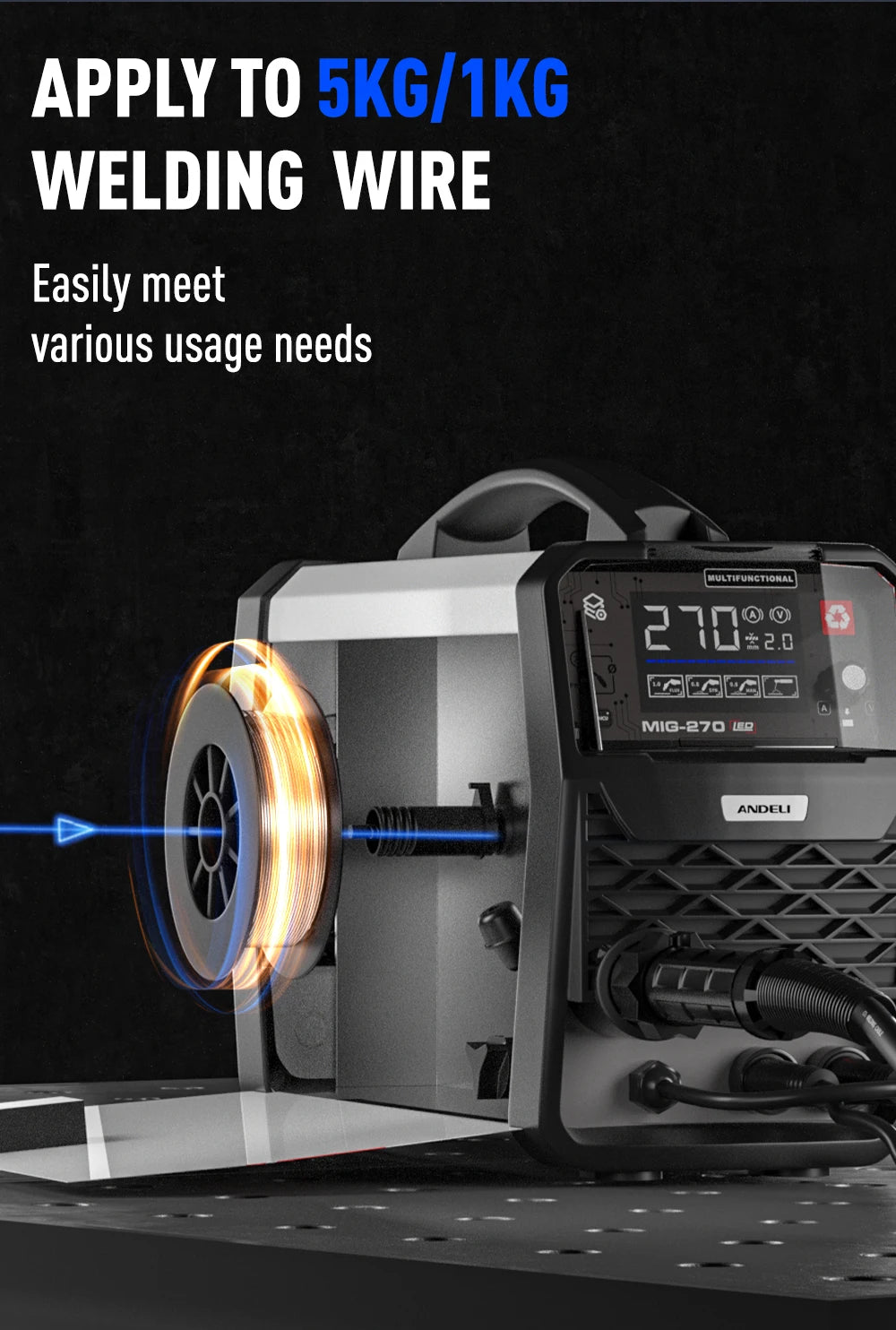 ANDELI Semi-automatic MIG welding machine MIG Lift TIG ARC Gas/Gasless Welding Inverter Synergy Multiprocess MIG Welders - Daisan Mart