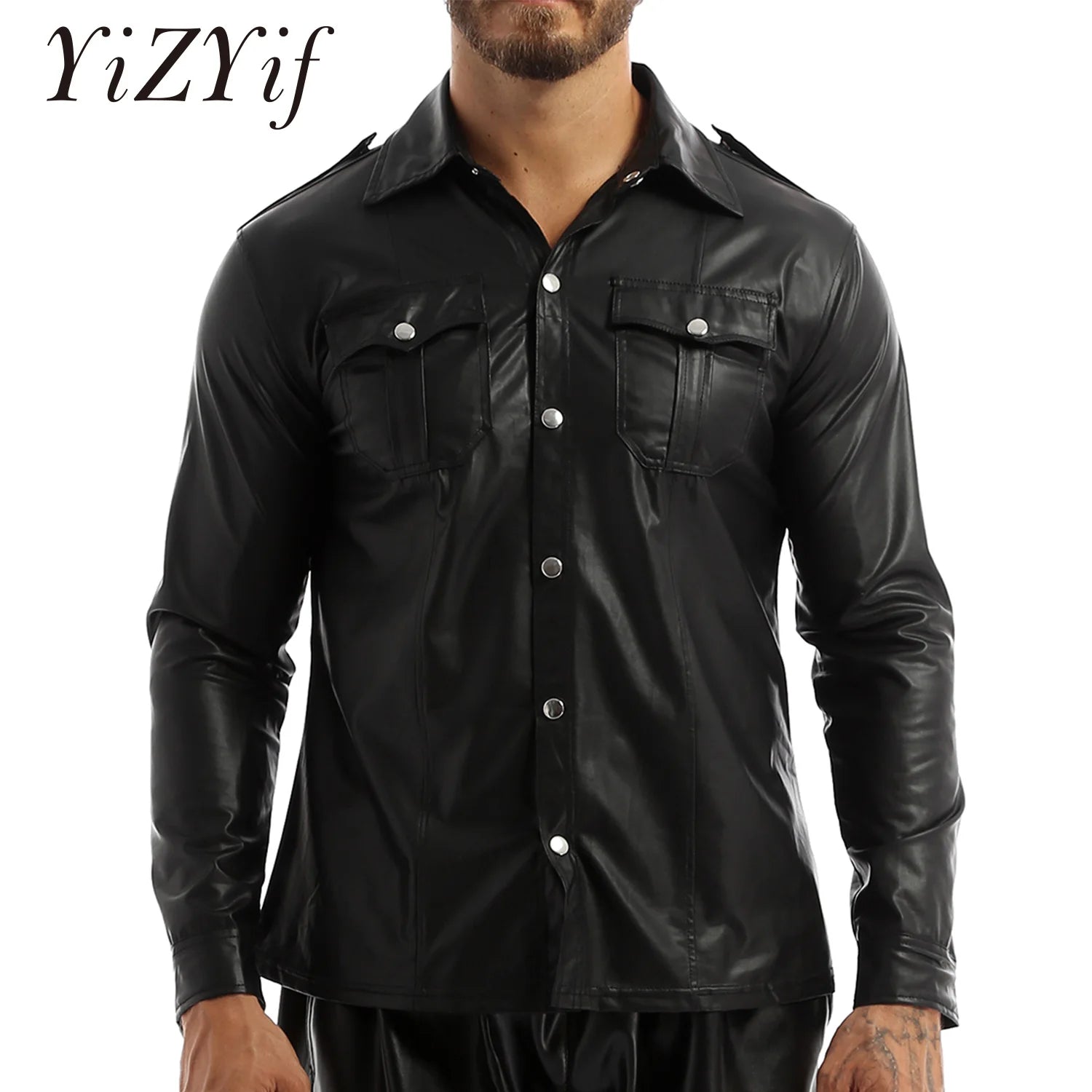Men's Shiny Leather Evening Shirt Cosplay Fashion