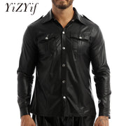 Men's Shiny Leather Evening Shirt Cosplay Fashion