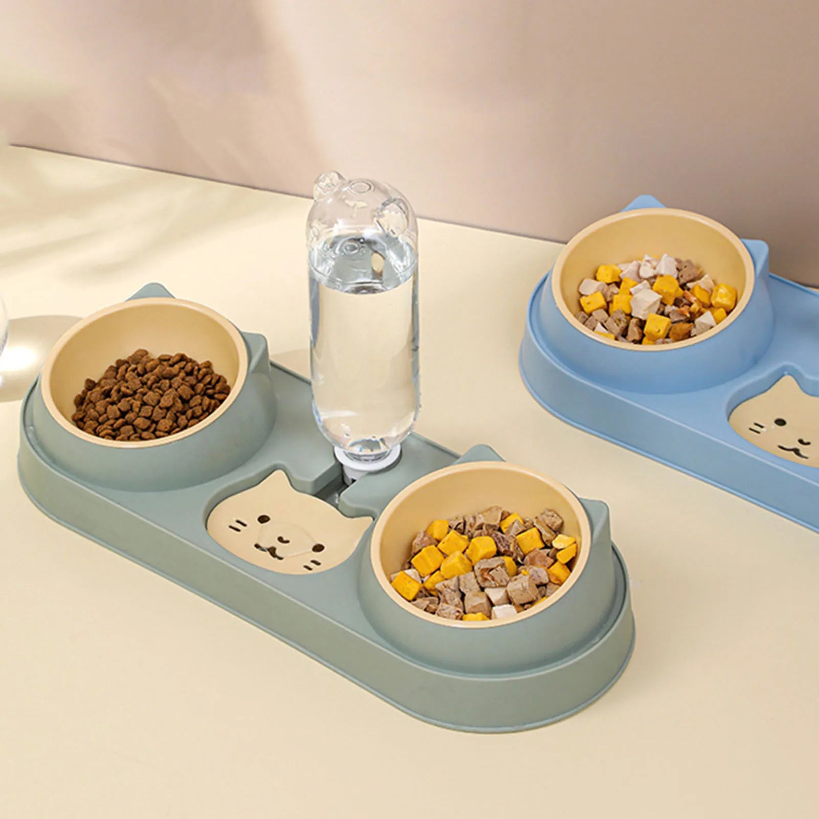Pet Cat Bowl Automatic Feeder Dog Food Bowl With Water Fountain Double Bowl Drinking Raised Stand Dish Bowls For Cats - Daisan Mart
