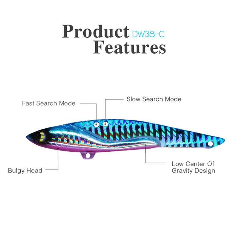 VIB Fishing Lures 35g 44g Sinking Vibration Blade Bait Spinner Spoon Jigging Lures Treble Hooks Bass Fishing Tackle
