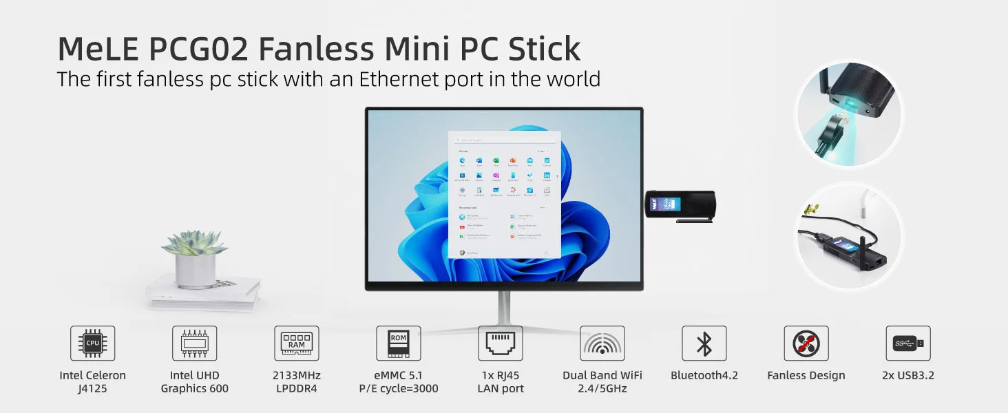 MeLE PCG02 - Fanless Mini Stick Computer Windows 11
