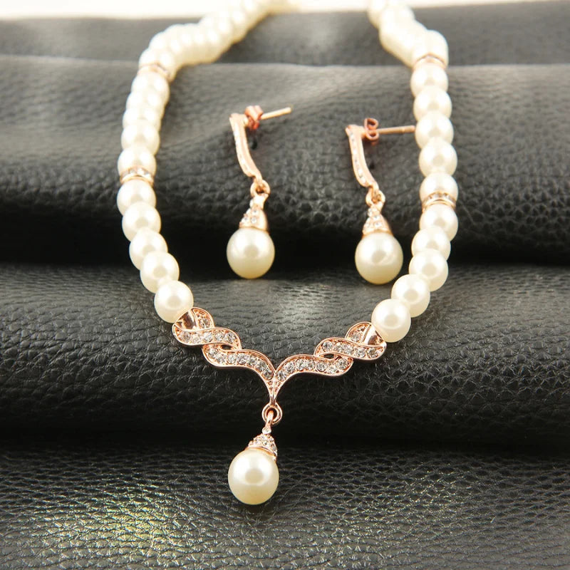 Noble Gold Pearl Jewelry Set for Women Party