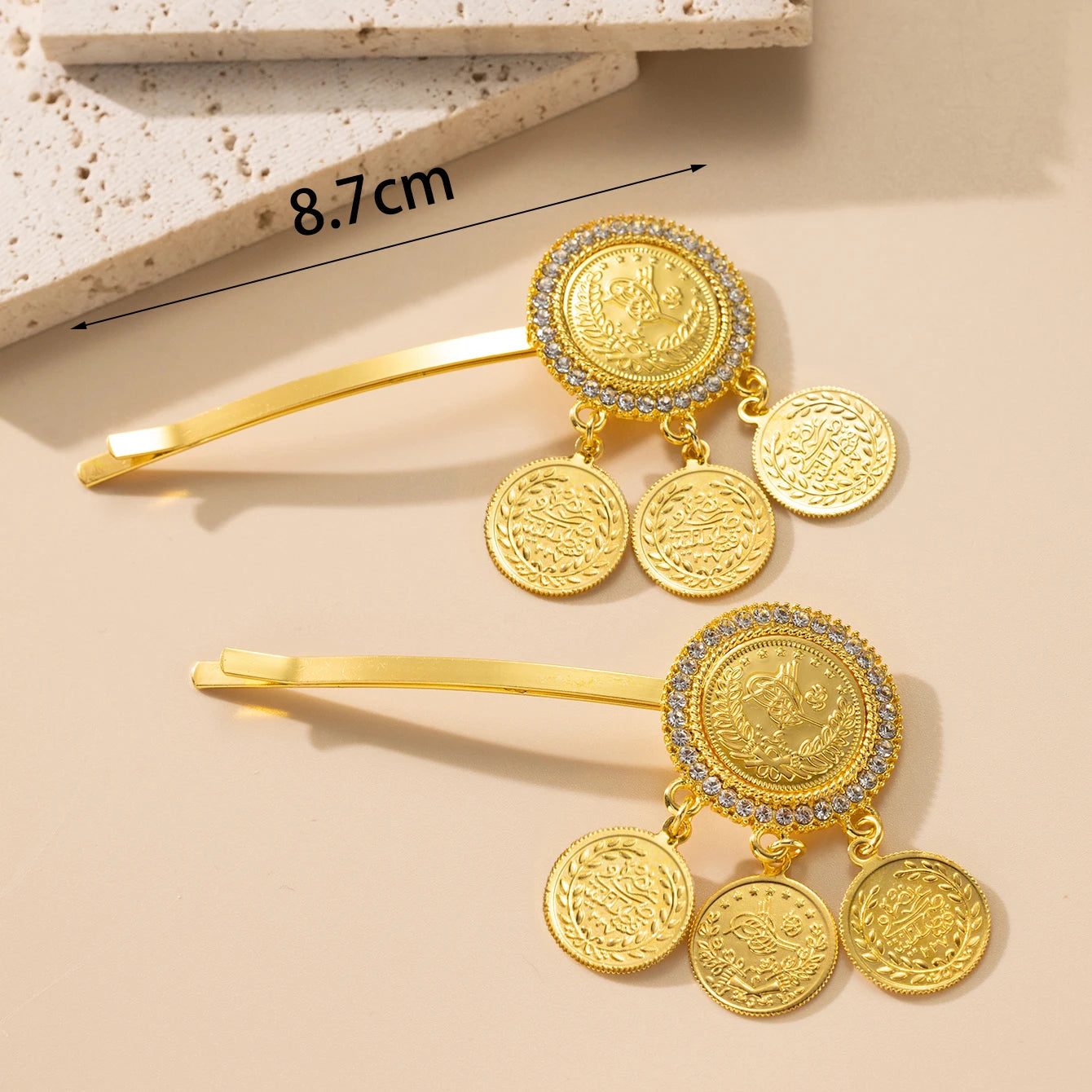 Kẹp Tóc Mạ Vàng Đồng Xu Thổ Nhĩ Kỳ Dành Cho Cô Dâu