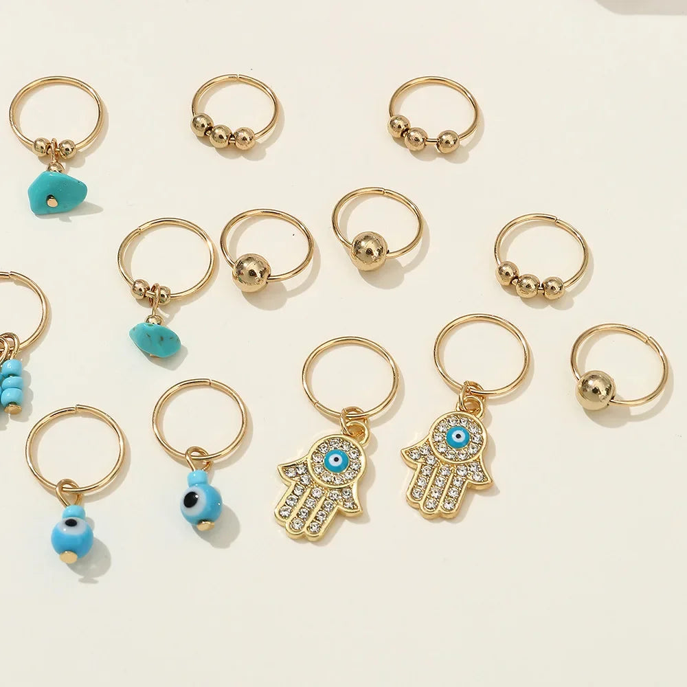 Hippie Hair Beads Green Ring: 16 Piece Styling Hair Jewelry