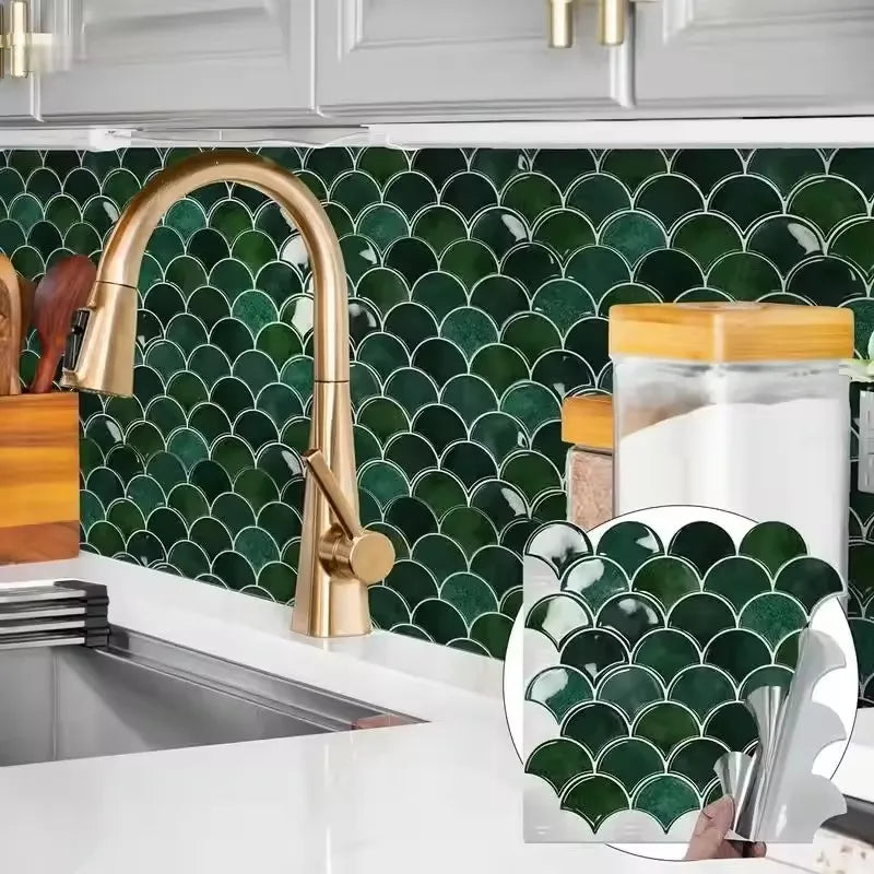 1pc Self Adhesive Wall Tiles Heat Resistant Peel Stick Kitchen Backsplash Waterproof Stickers Tile Sheet For Home Decor