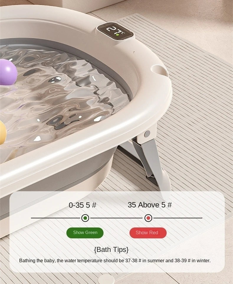 Non-slip Folding Baby Bathtub with Support Cushion