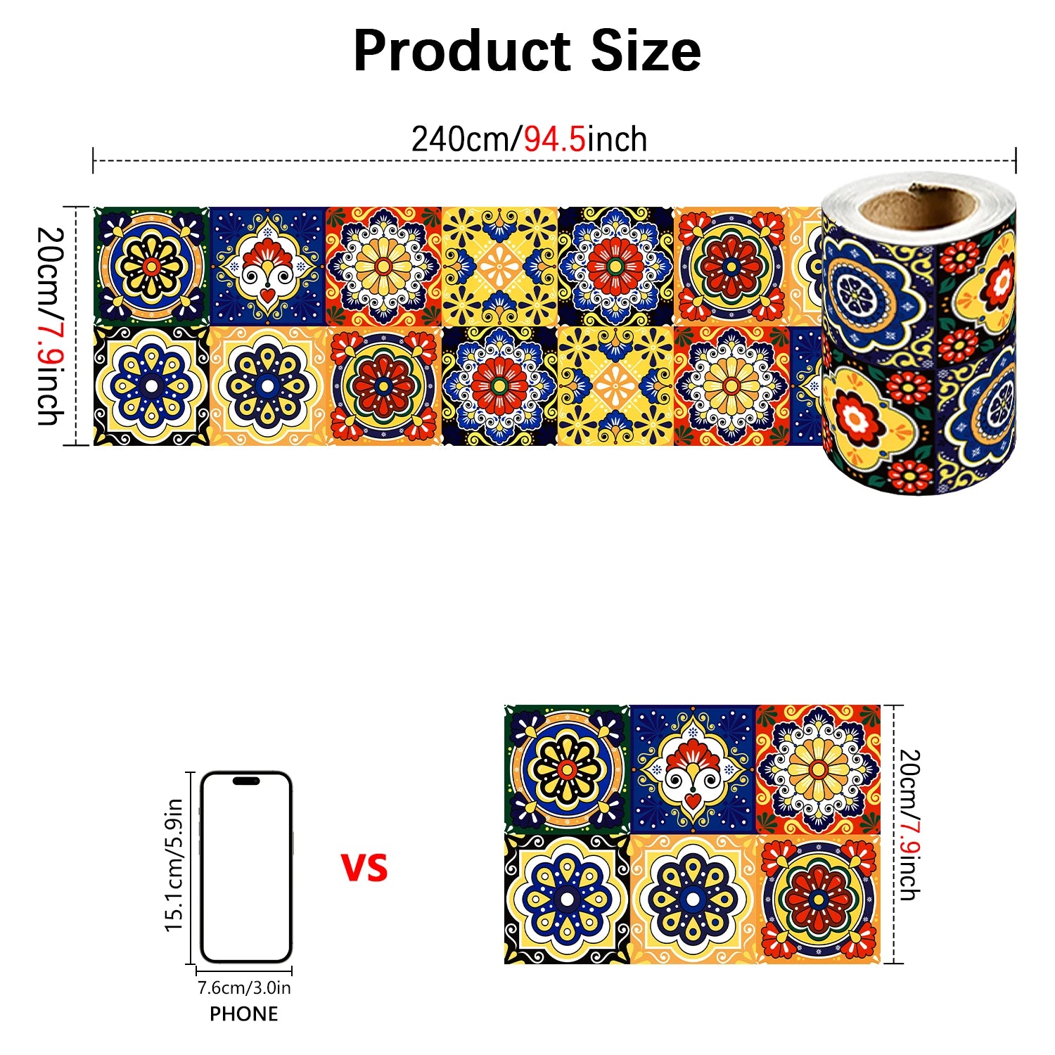 Colorful Mandala Pattern Ceramic Tile Wall Sticker Kitchen BackSplash Bathroom Waterproof Peel &amp; Stick Home Decor Art Wallpaper