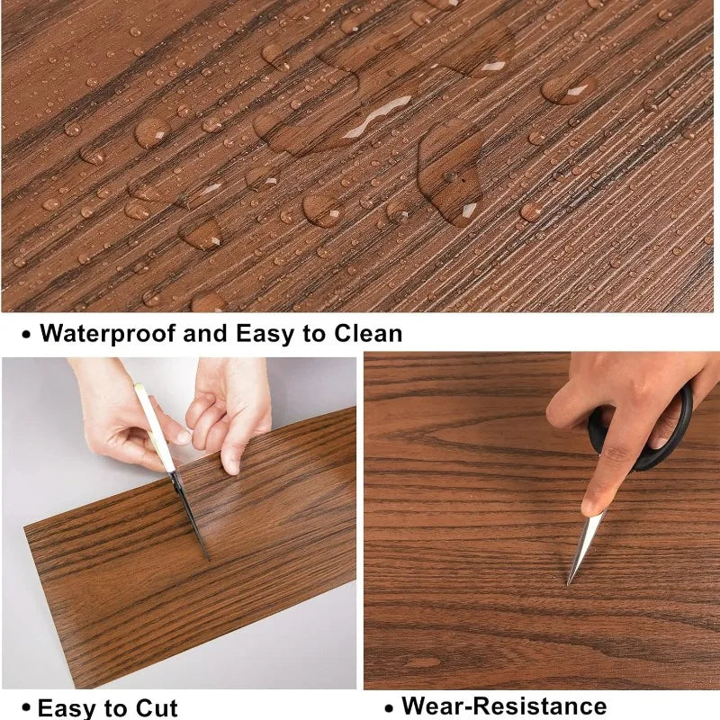 Vintage Self Adhesive PVC Floor Tiles Peel & Stick Wood Grain Wall Tile Sticker for Kitchen Dining Room Bedrooms Bathrooms Decor