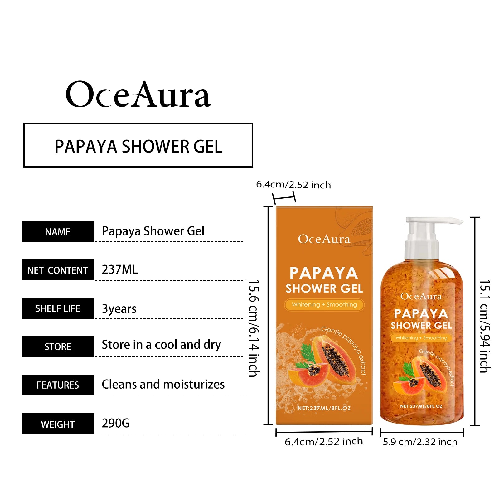 Papaya Moisturizing Shower Gel Nourish Brighten Skin Tone Gentle Cleansing Improve Drying Softening Keratin Fragrant Bath Lotion