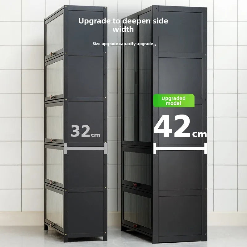 Multi-function kitchen cabinet: Dish rack, microwave, convenient storage