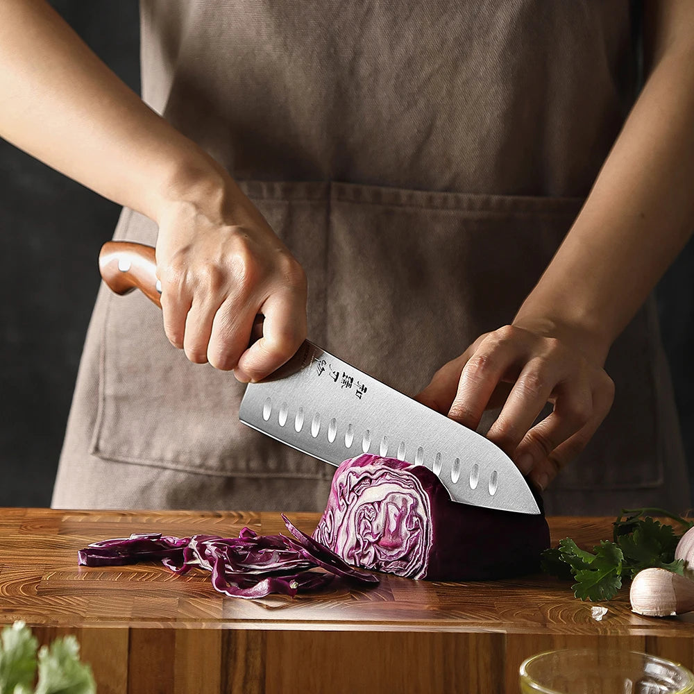 HEZHEN Kitchen Knife 8.1 Inch Steel Blade Red Wood Handle