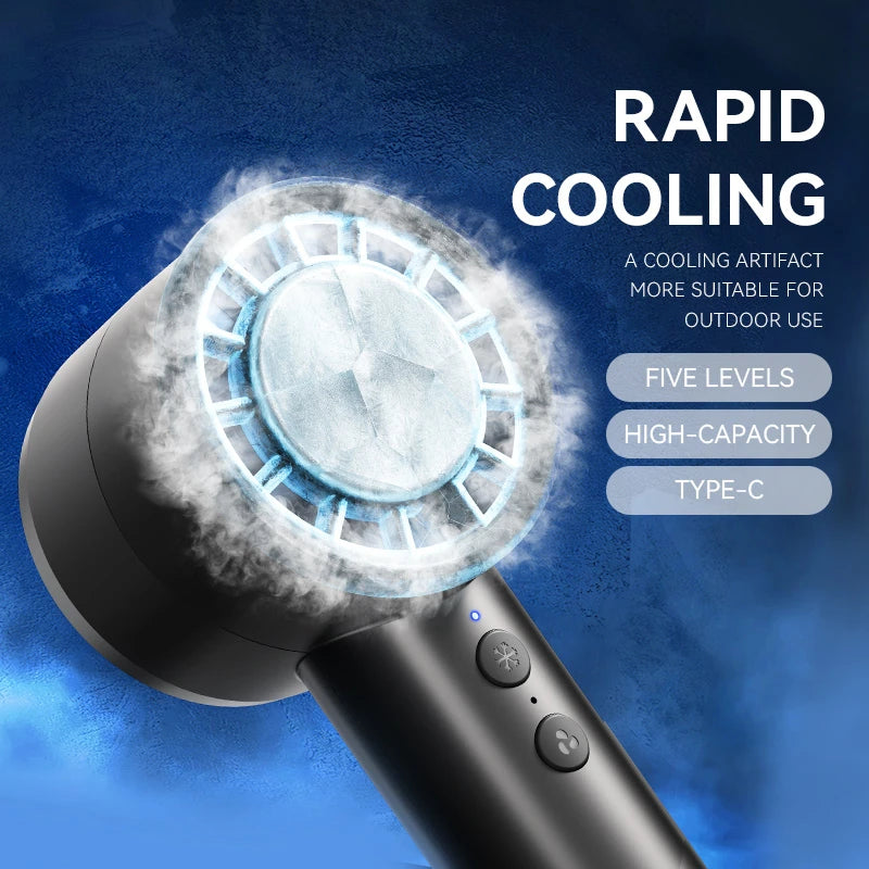 Handheld Turbo Fan Portable USB rechargeable Refrigeration Fan Mini Personal Five-speed Fan for Travel Camping