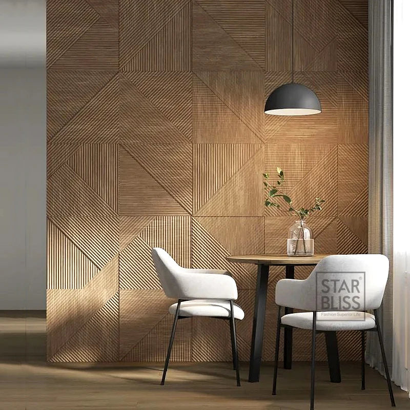 3D wall panel with glossy gold wood grain, waterproof, 50cm