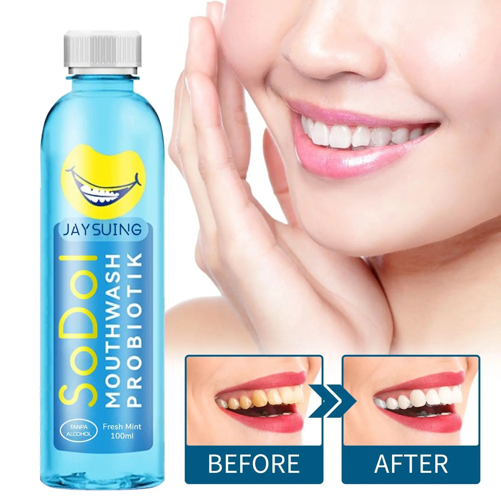 Mouthwash Whitens Teeth, Deodorizes, Cleans Yellow Stains