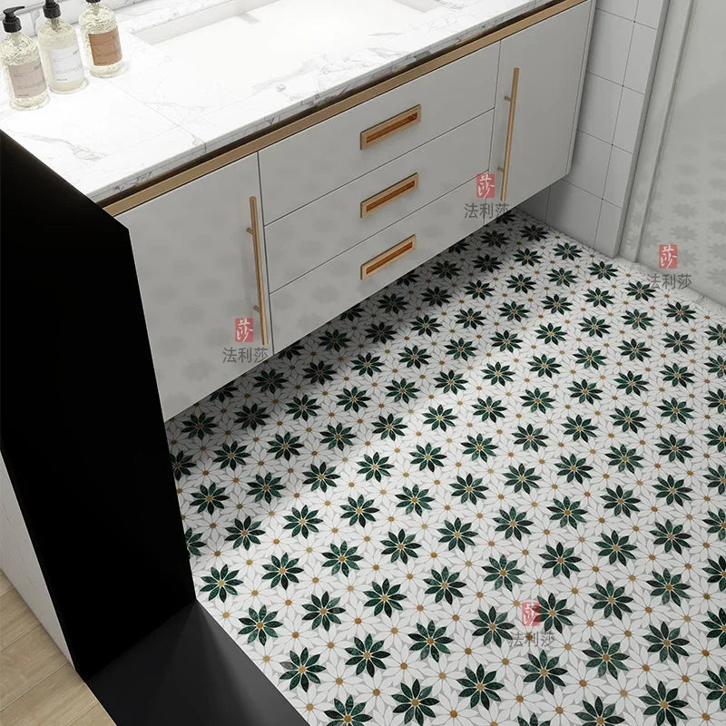 Building materials marble white-green stone mosaic sunflower toilet balcony residential hotel floor decoration background wall - Daisan Mart