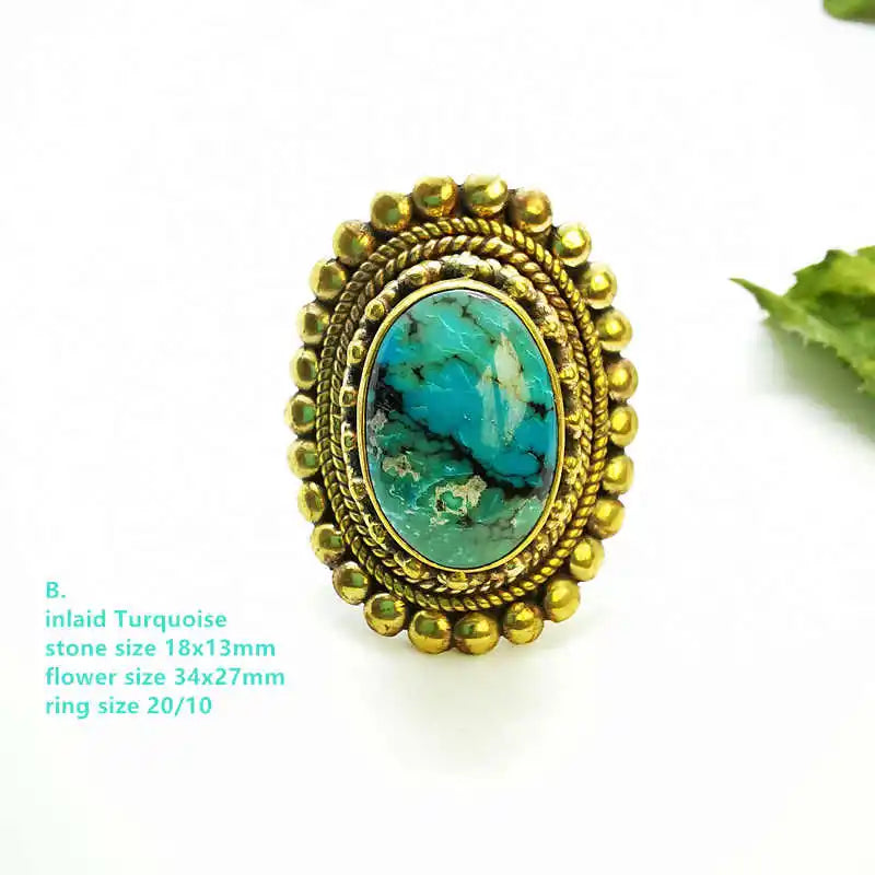 Large Oval Natural Stone Gold Plated Semi-Precious Stone Ring R230