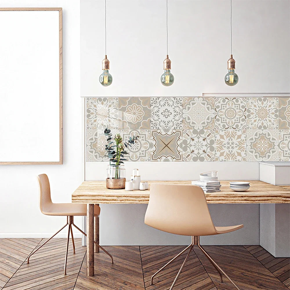 10pcs/set Portuguese Style Tiles Sticker Kitchen Backsplash Oil-proof Cupboard Washbasin Peel &amp; Stick Waterproof Art Wall Decals
