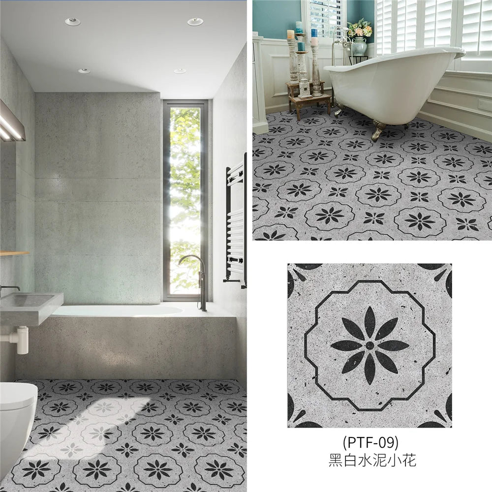 Black And White Mosaic Tiles Marble Texture Floor Sticker Kitchen Floor Renovation Decorative Stickers Self-adhesive Wallpaper