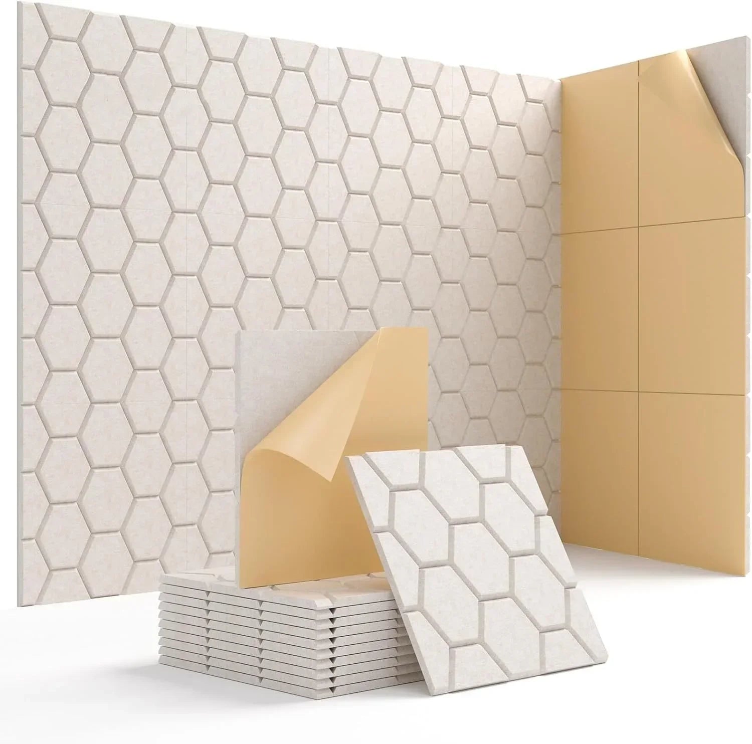 Honeycomb Felt Wall Panels Self-Adhesive Soundproof Tiles Peel &amp; Stick Noise Reduction for Home Office Nursery Acoustic Wall