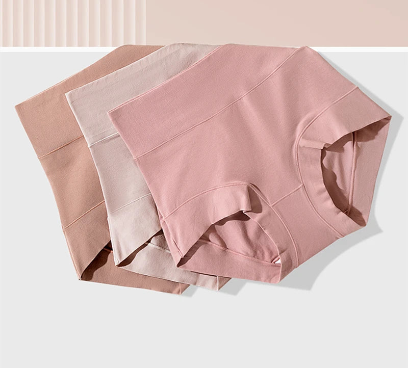 Women's cotton high-waisted, stretchy, belly-hugging panties, 2 pieces